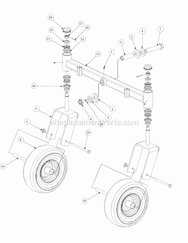 Front Caster Assembly Diagram and Parts List for M48-KW 53CB5DAV750-19-HP-OHV Cub Cadet Lawn Tractor